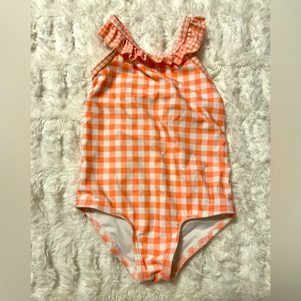 Carter's Orange and White Gingham Kids Swim One Piece